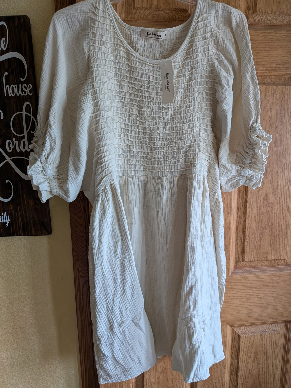 Three Bird Nest Cream Smocked Texture Top